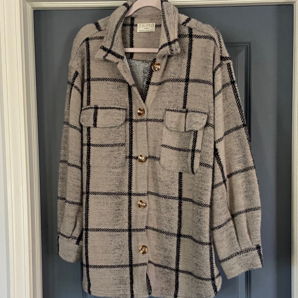 Z Supply Beige and Black Checkered Jacket